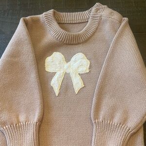 Baby’s Caden Lane Dusty Rose Sweater Bubble with Custom Cream Bow